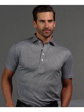 Collars & Co. Mens Large Dress GOLF PREPPY Collar Polo Shirt Black & White Check